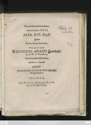 Conclusionum Forensium Exercitatio XXVI. Ad Lib. XIV. Digest.
