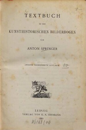 Textbuch zu den Kunsthistorischen Bilderbogen