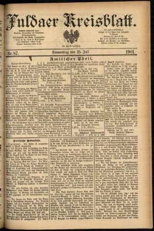 Erste Ausgabe vom Donnerstag, den 25. Juli 1901.
