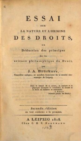 Essai sur la nature et l'origine des droits