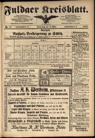 Zweite Ausgabe vom Donnerstag, den 12. März 1903.