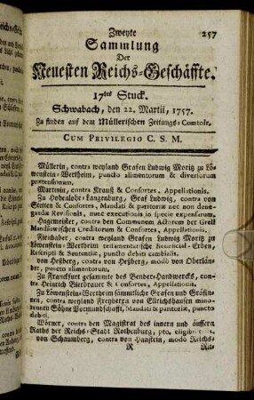 17tes Stuck. Schwabach, den 22. Martii, 1757.