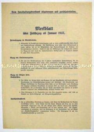 Merkblatt über die Fettversorgung im Rahmen des Vierjahresplan der Hitler-Regierung