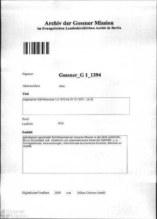 Allgemeiner Schriftwechsel 1.5.1972 bis 31.12.1972 (A-Z)