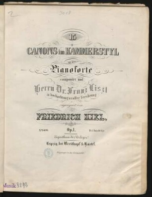 15 Canons im Kammerstyl : für das Pianoforte ; op. 1
