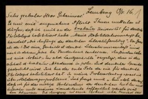 Postkarten von Zygmunt Łempicki an Edward Schröder, Lemberg, 1916 - 1917
