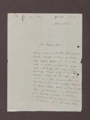 Schreiben von Max Weber an Prinz Max von Baden; Nominierung des Prinzen Max für die Nationalversammlung [durch die DDP]