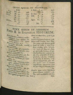 Index Rerum Et Verborum Partis II. in Evangelia Festorum.