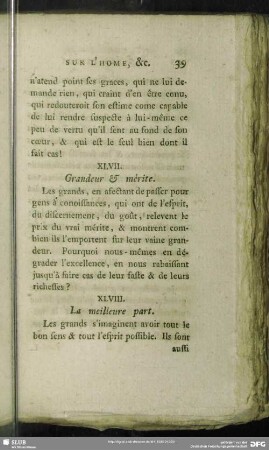 XLVII. Grandeur & mérite