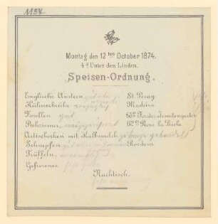 Menükarte : Speisen-Ordnung, 4a Unter den Linden