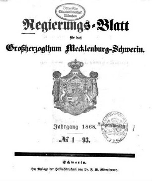 Regierungsblatt für Mecklenburg-Schwerin. 1868,1