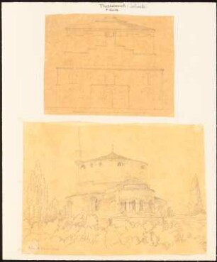 S. Georg, Thessaloniki: Durchzeichnung, zwei Blätter: Aufriss, Maßstabsleiste, perspektivische Ansicht, nach Charles Texier und Richard P. Pullan, XXIX.