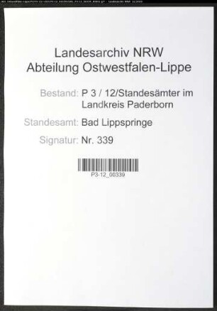Sterberegister Standesamt Bad Lippspringe