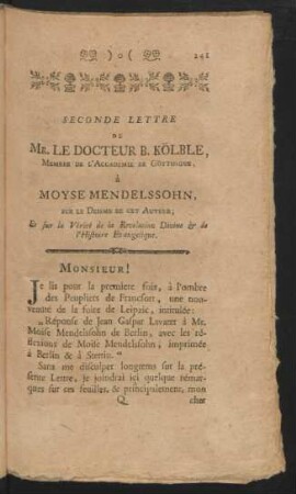 Seconde Lettre De Mr. Le Docteur B. Kölble, ...