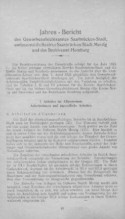 Jahres-Bericht des Gewerbeaufsichtsamtes Saarbrücken-Stadt, umfassend die Bezirke Saarbrücken-Stadt, Merzig und das Bezirksamt Homburg
