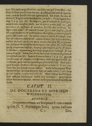 Caput II. De Doctrina Et Moribus Waldensium.