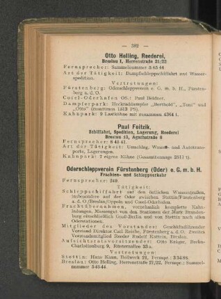 Otto Helling, Reederei, Breslau I, Herrenstraße 21/22