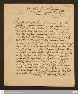 Auszug eines Briefs von Georg Heinrich Neubauer an Johann Daniel Herrnschmidt.