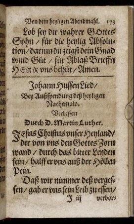 Johann Hussen Lied/ Bey Außspendung deß heiligen Nachtmals.