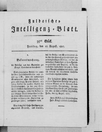 35tes Stück, Ausgabe vom 28. August, 1807