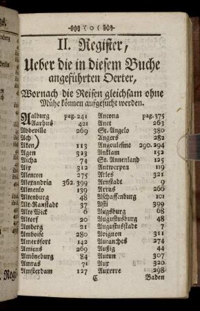 II. Register, Ueber die in diesem Buche angeführten Oerter, ...