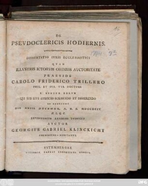 De Psevdoclericis Hodiernis : Dissertatio Ivris Ecclesiastici