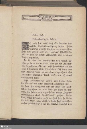 Lieber Leser! Liebenswürdigste Leserin!