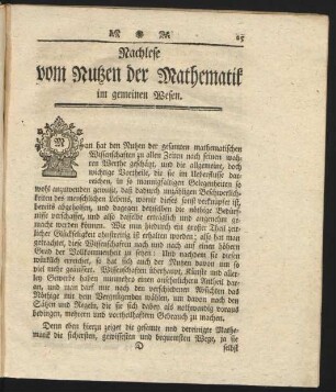 Nachlese vom Nutzen der Mathematik im gemeinen Wesen.