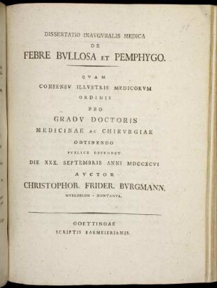 Dissertatio Inauguralis Medica De Febre Bullosa Et Pemphygo