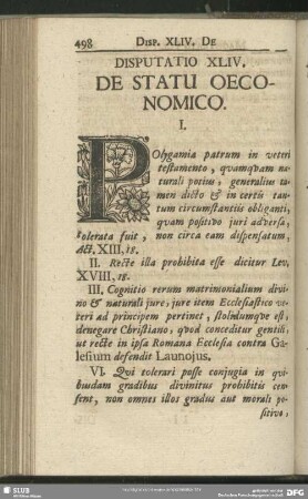 Disputatio XLIV. De Statu Oeconomico
