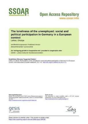 The loneliness of the unemployed: social and political participation in Germany in a European context