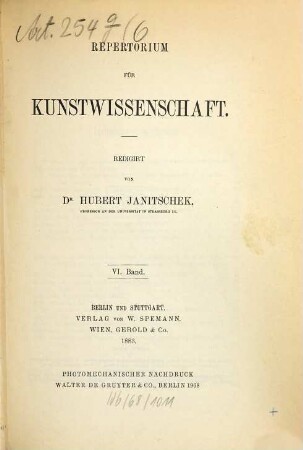 Repertorium für Kunstwissenschaft. 6. 1883