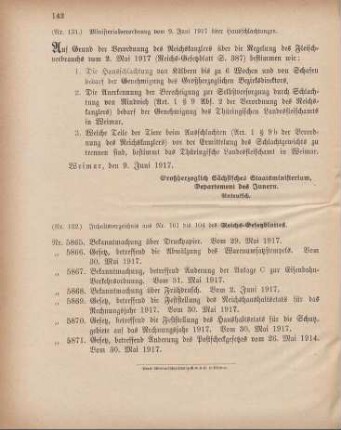 Nr. 132: Inhaltsverzeichnis aus Nr. 101 bis 104 des Reichs-Gesetzblattes