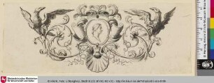 [Ornamentstich mit Porträtmedaille und zwei Adlern]