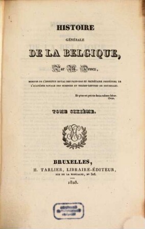 Histoire générale de la Belgique, 6