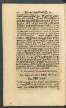 II. So erweiset sie Ihre allerseligste Christ-Freude Lætâ dedicatione, durch ein freudiges Wiedmen.