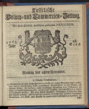 48. Stueck, Montag den 28ten November 1763