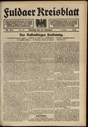 Erste Ausgabe vom Samstag, den 23. November 1912.
