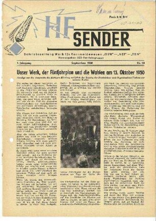 Betriebszeitung HF-Sender vom September 1950