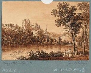 Tharandt, Blick über den Schlossteich auf die Burgruine und die Berg- und Stadtkirche