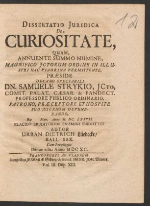 Dissertatio Iuridica De Curiositate