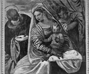 Allegorien und Landschaftsdarstellungen — "Madonna della pappa" : Heilige Familie mit einer männlichen Figur