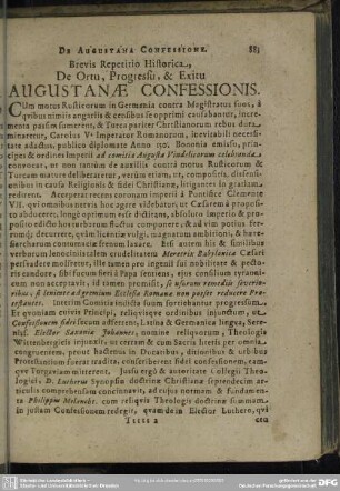 Brevis Repetitio Historica, De Ortu, Progressu, & Exitu Augustanae Confessionis