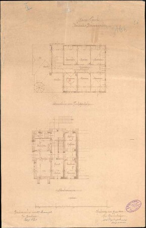 Erbauung des Hauses Paul Waldeck; Badenweiler; Grundrisse Dachgeschoss und Souterrain; gef. v. Architekten Walther und Fr. Bauer