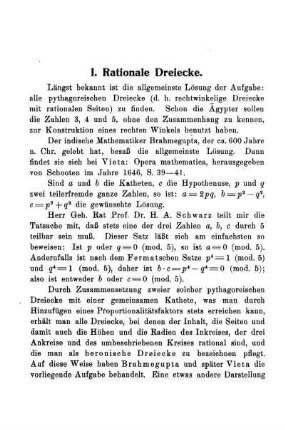 I. Rationale Dreiecke.