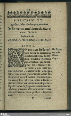 Disputatio XX. Opposita Libb. doubus singularibus De Extrema unctione & Sacramento Ordinis