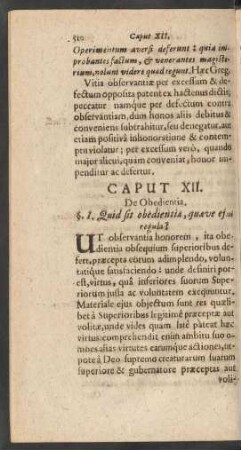Caput XII. De Obedientia