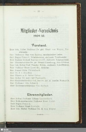 Mitglieder-Verzeichnis 1909/10