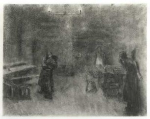 "Szene aus Germinal" (bez. 1908, K. Kollwitz; Kohlezeichnung; 405 x 515 mm; Staatliche Kunstsammlungen Dresden (SKD))