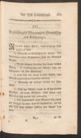XXI. Eulenspiegels Meynungen, Grundsätze und Erfahrungen.